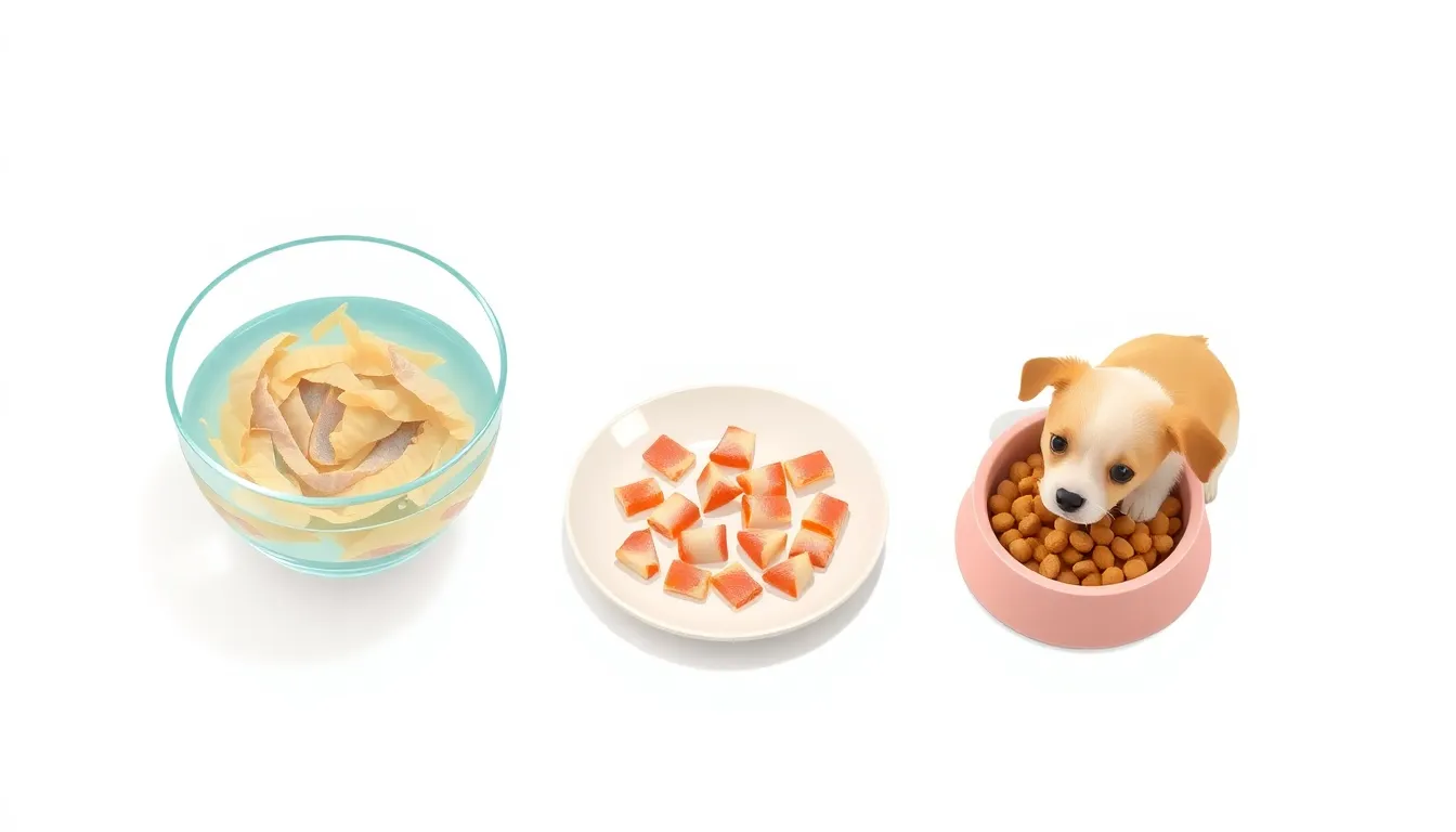 강아지 황태 손질 순서 인포그래픽 — 불리기, 가시 확인, 짧게 자르기