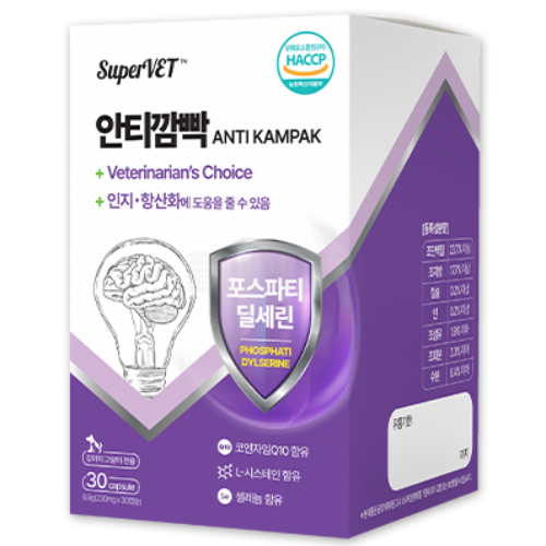강아지 고양이 인지 영양제 뇌 치매 치매예방 항산화제 슈퍼벳 안티깜빡, 1개, 뇌/인지, 30정 - 24,800원