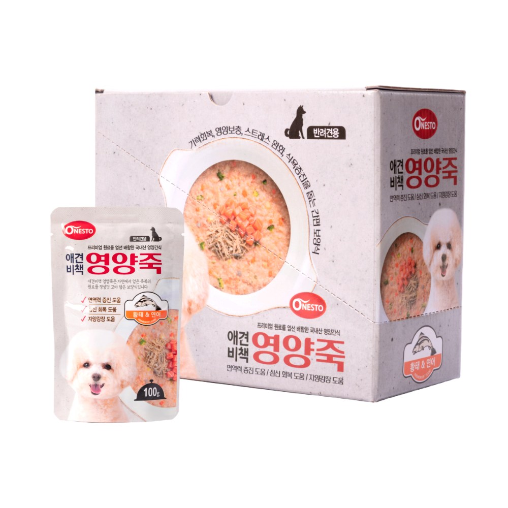 펫퍼스 애견비책 영양죽 강아지죽 보양식 영양식 습식파우치, 12개, 100g, 연어+황태 - 16,900원