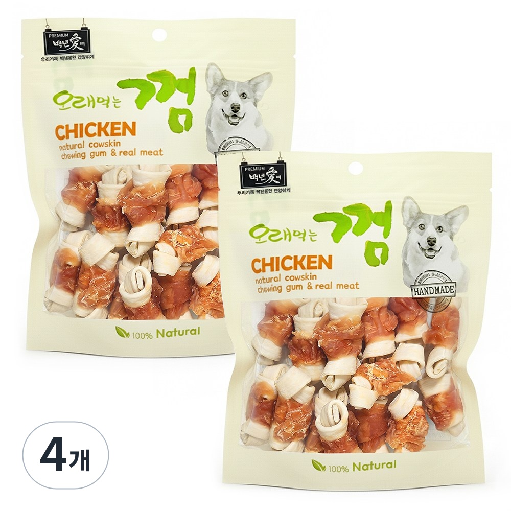 백년애 고기가 2배 이상 말린 오래먹는 강아지껌, 250g, 4개, 닭고기 소형 - 27,900원
