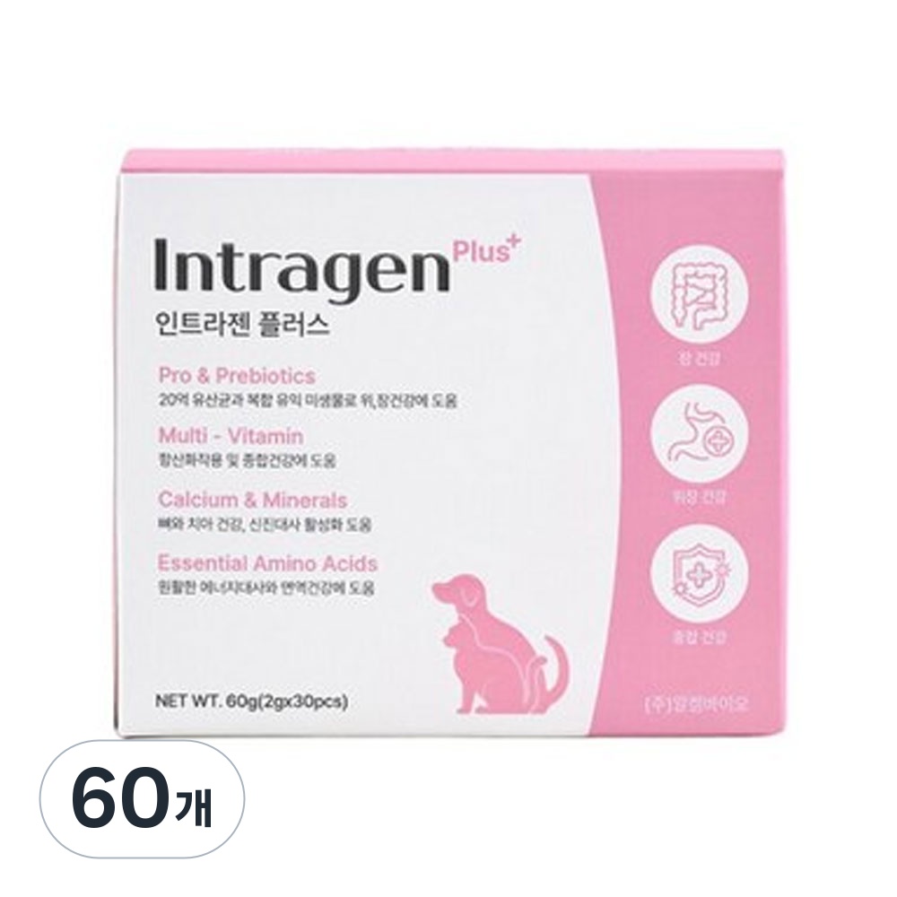 인트라젠 플러스 반려동물 영양제, 60g, 장건강/유산균, 2개 - 18,280원