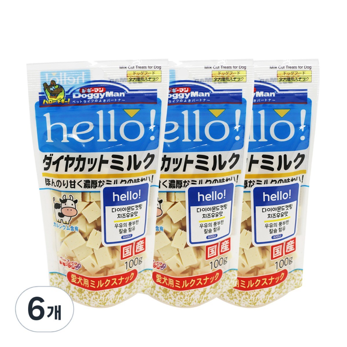 도기맨 강아지 헬로 다이아몬드 컷팅 간식, 치즈 우유맛, 100g, 6개 - 20,400원